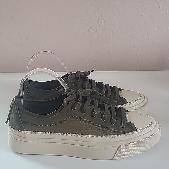 All Saints Olive Green Platform Leather & Canvas Sneakers Size EU 40 - Picture 7 of 14
